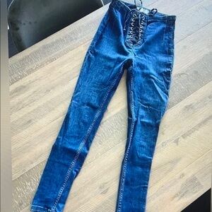 Blue Lace-Up Women Jeans
